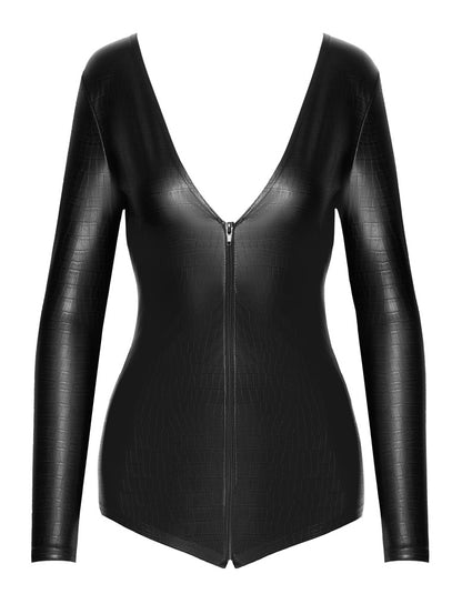 NOIR Wetlook-Langarmbody in Schlangenhaut-Optik