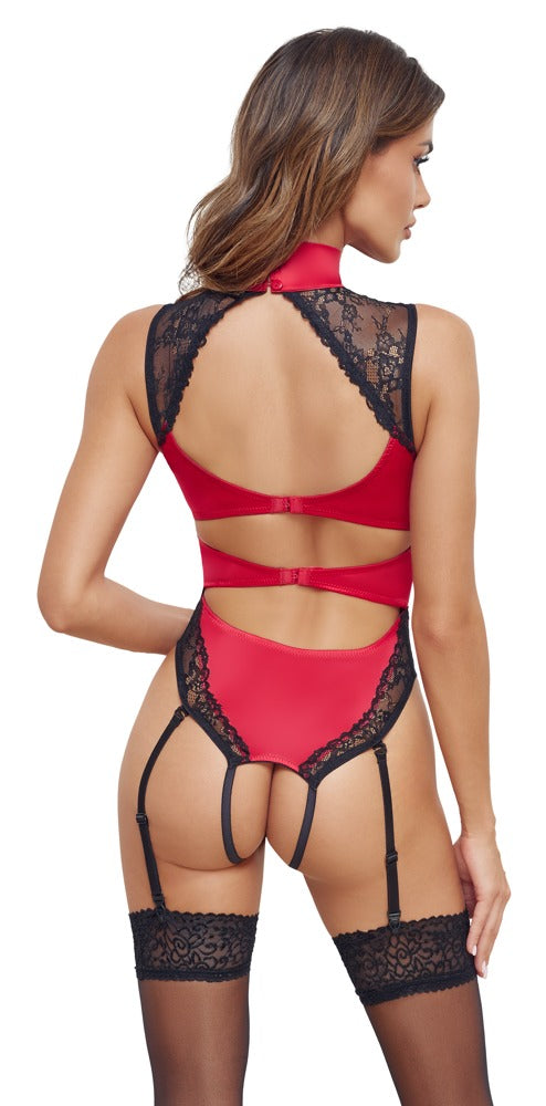 COTTELLI Straps-Body aus Satin und Spitze, Rot