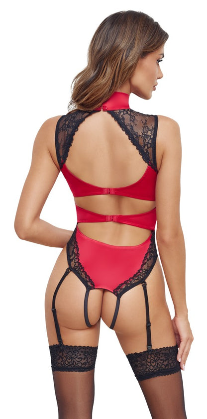 COTTELLI Straps-Body aus Satin und Spitze, Rot