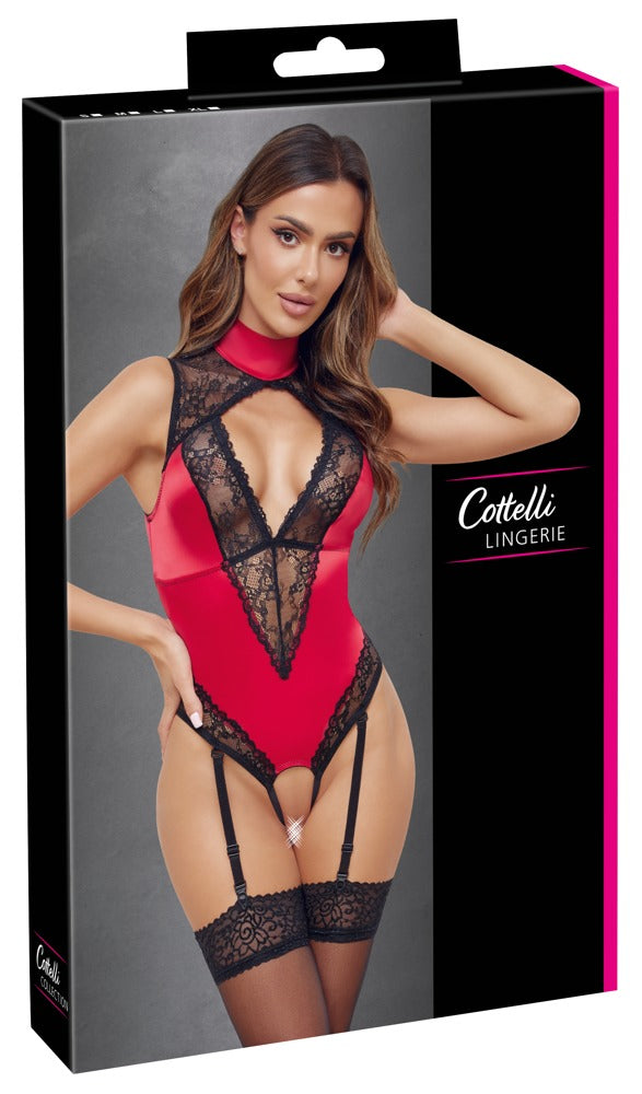 COTTELLI Straps-Body aus Satin und Spitze, Rot