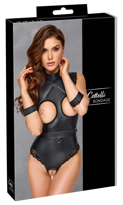 Cottelli Ouvert-Bondage-Body mit Fesselgürtel und Schrittkette