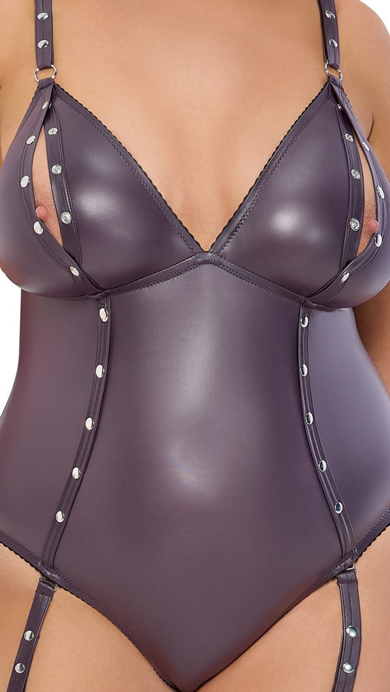 Cottelli Bondage-Stringbody mit Bein- und Handfesseln, Lila