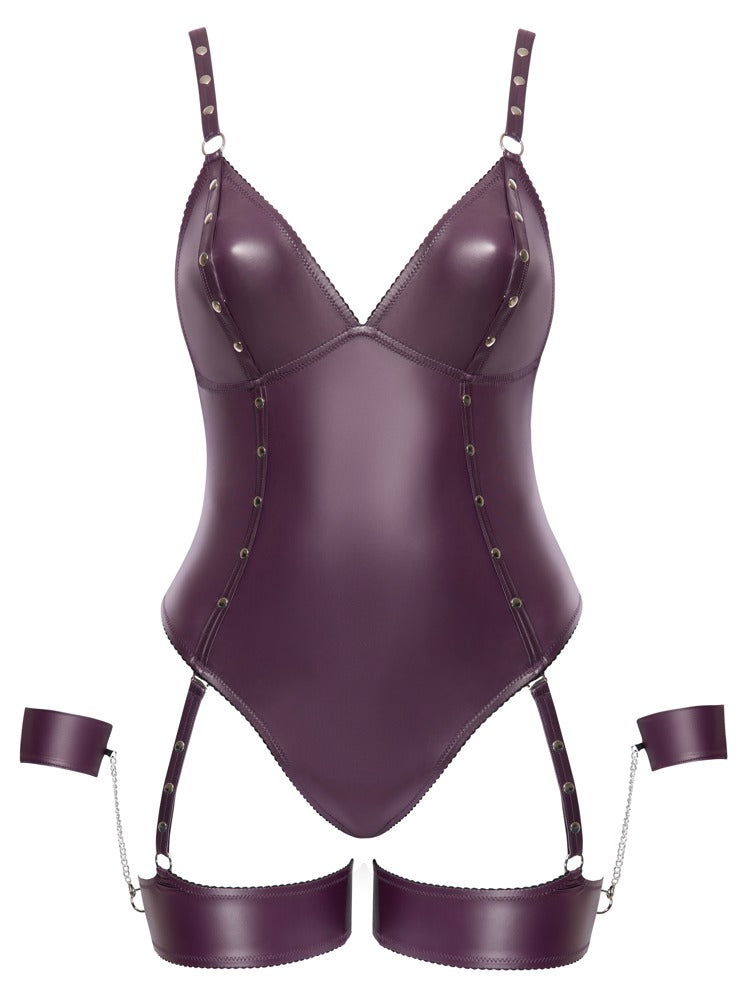 Cottelli Bondage-Stringbody mit Bein- und Handfesseln, Lila
