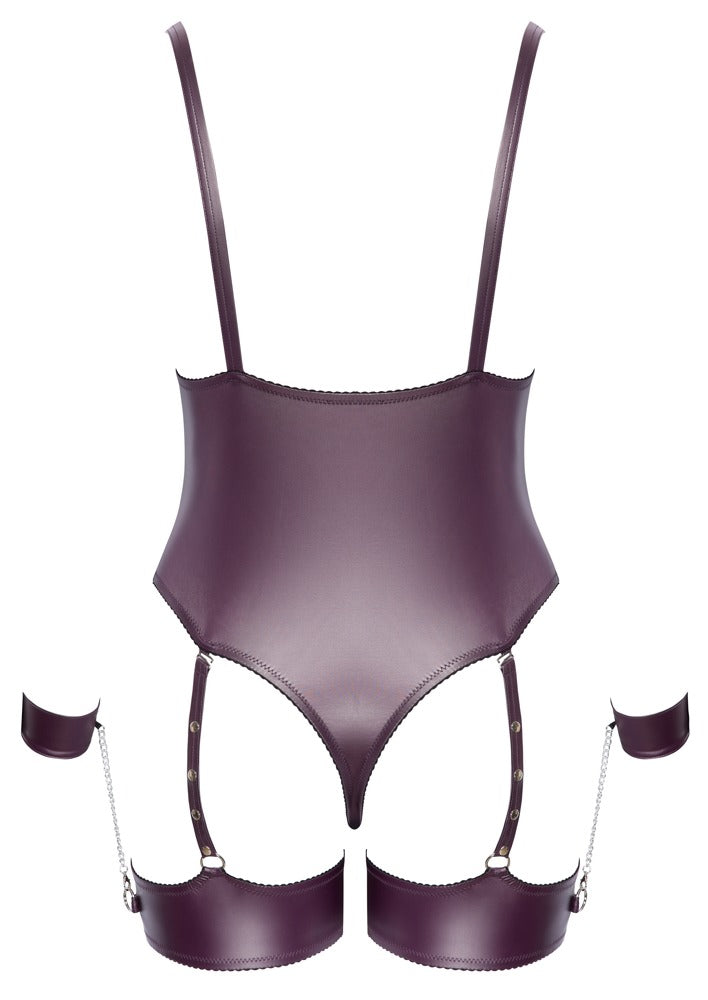 Cottelli Bondage-Stringbody mit Bein- und Handfesseln, Lila