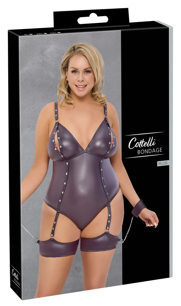 Cottelli Bondage-Stringbody mit Bein- und Handfesseln, Lila