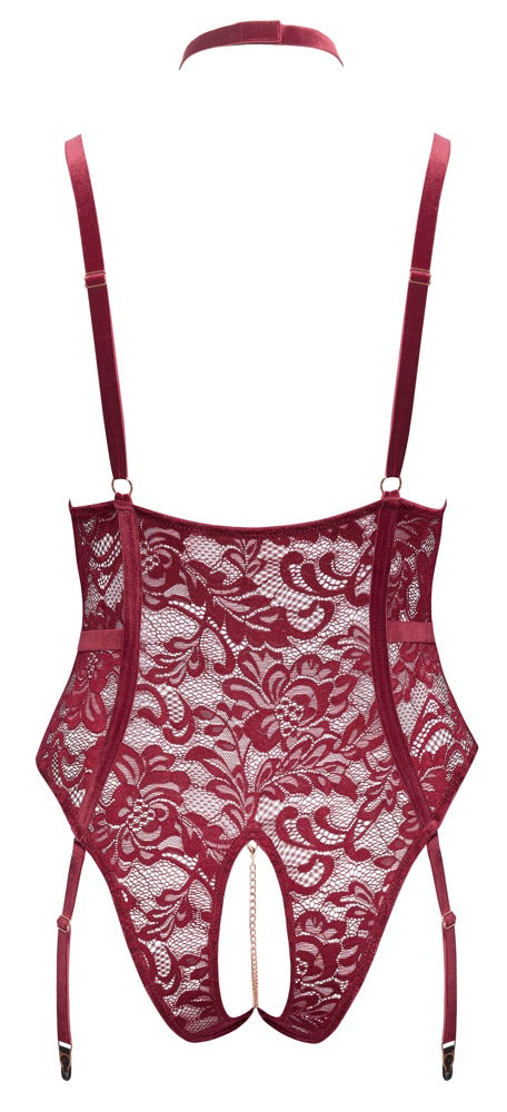 Cottelli Straps-Body aus Spitze mit Halsband, ouvert, Rot