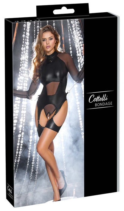 Cottelli Bondage-Straps-Body mit Reißverschluss-Cups und Schenkel-Harness