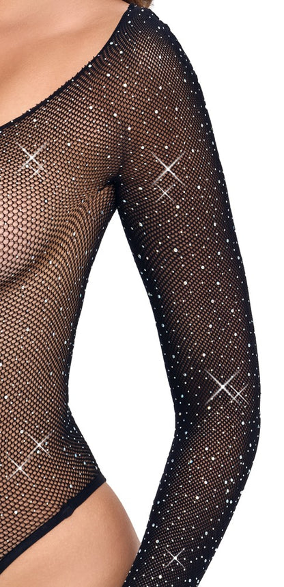Fantasy Langarm-Netzbody im Rio-Style mit Glitzersteinchen