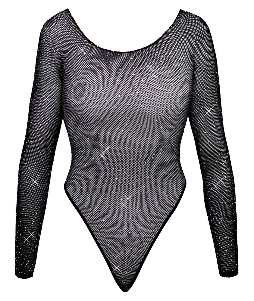 Fantasy Langarm-Netzbody im Rio-Style mit Glitzersteinchen