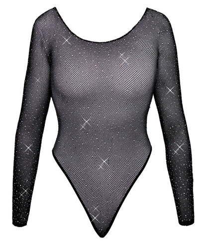 Fantasy Langarm-Netzbody im Rio-Style mit Glitzersteinchen
