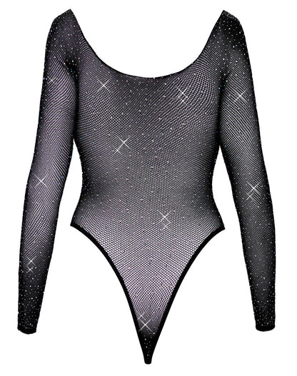 Fantasy Langarm-Netzbody im Rio-Style mit Glitzersteinchen