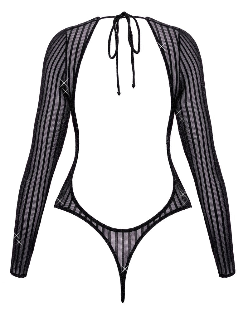 Fantasy by Cottelli Langarm-Body im Streifenlook mit Lurex, schwarz