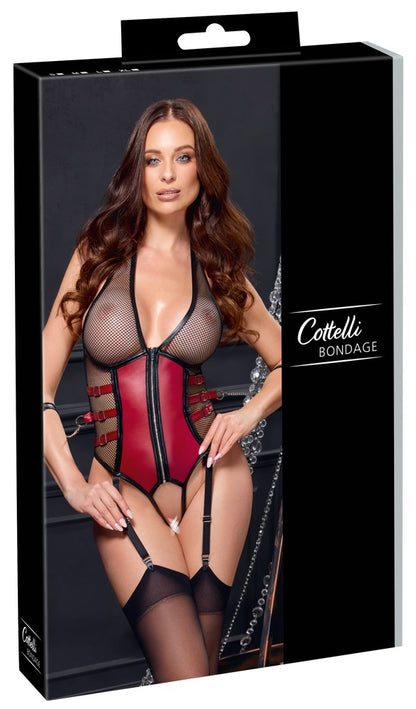 Cottelli Bondage-Strapsbody mit Netz-Einsätzen und Soft-Armfesseln