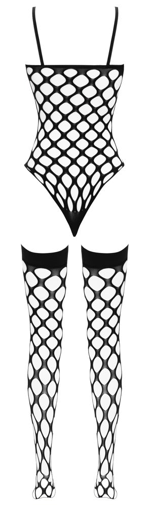 Fantasy Netz-Set: Body und halterlose Strümpfe