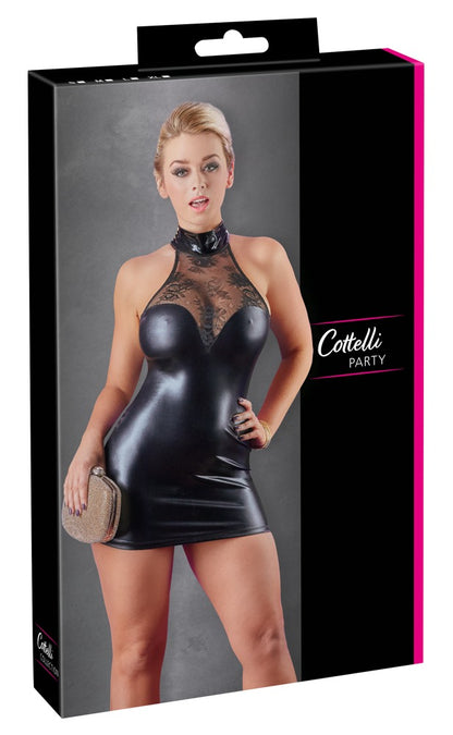 Cottelli Wetlook-Kleid mit Spitzeneinsätzen