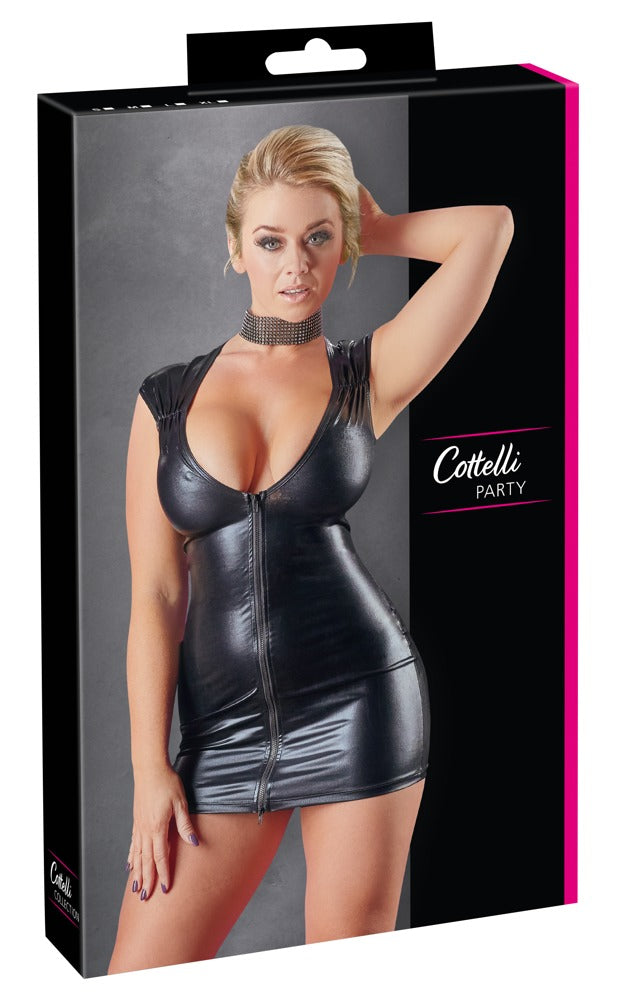 Cottelli Wetlook-Kleid mit 2-Wege-Zip und tiefem Dekolleté