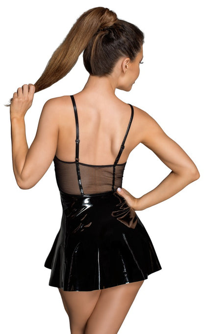 NOIR Lack-Minikleid mit Stickereien