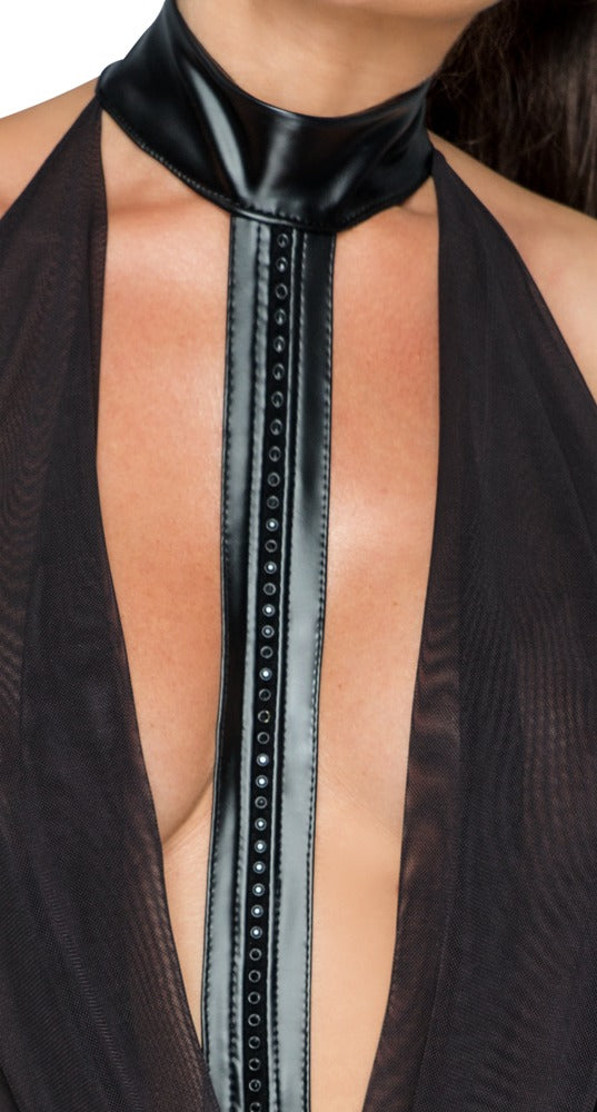 NOIR Wetlook-Minikleid mit Powernet-Oberteil