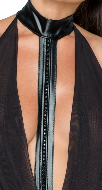 NOIR Wetlook-Minikleid mit Powernet-Oberteil