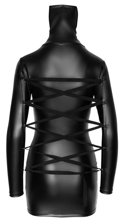 Cottelli Bondage-Langarm-Kleid mit hohem Kragen und Ringen