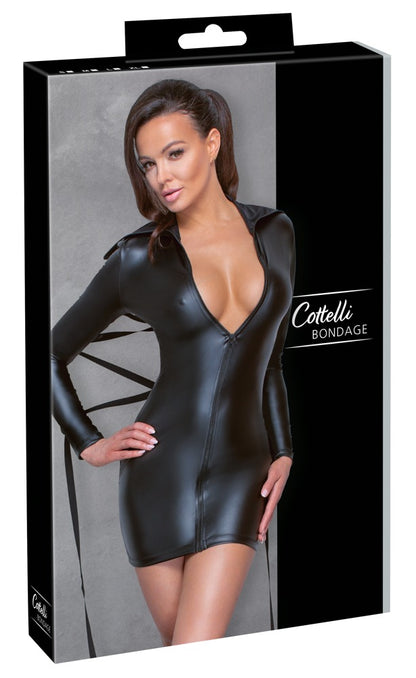 Cottelli Bondage-Langarm-Kleid mit hohem Kragen und Ringen