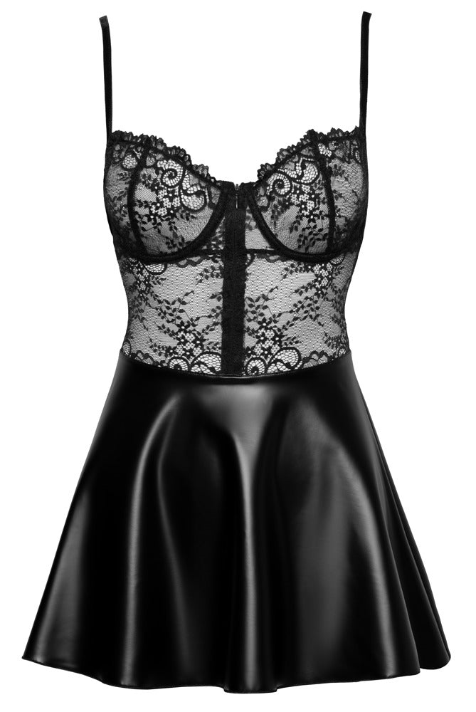 NOIR Wetlook-Kleid mit Spitzenoberteil