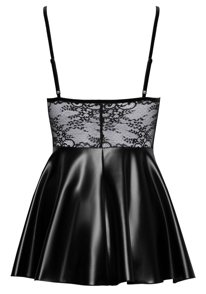 NOIR Wetlook-Kleid mit Spitzenoberteil