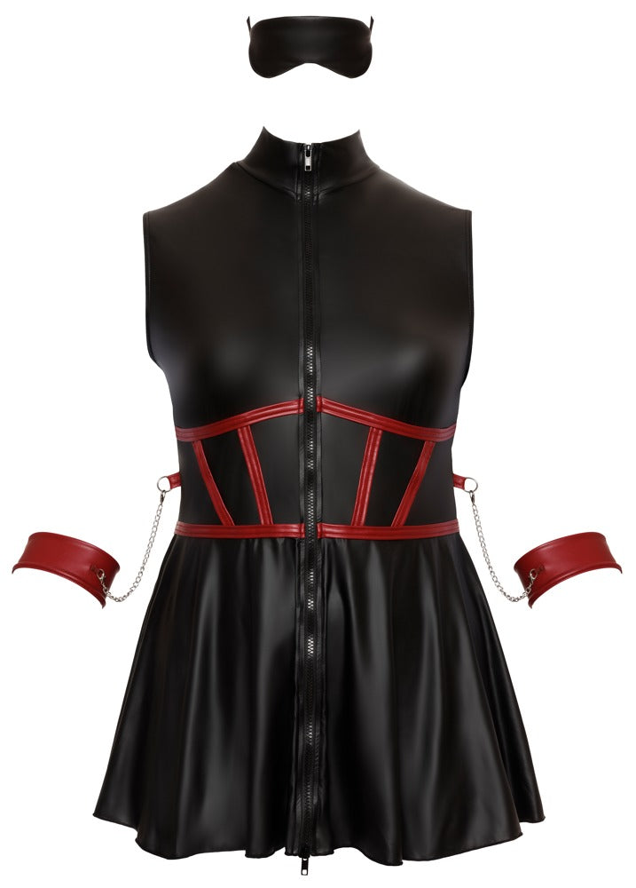 Cottelli Bondage-Minikleid mit Mieder-Optik, Armfesseln und Augenmaske