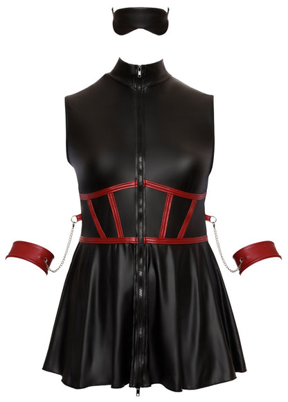 Cottelli Bondage-Minikleid mit Mieder-Optik, Armfesseln und Augenmaske