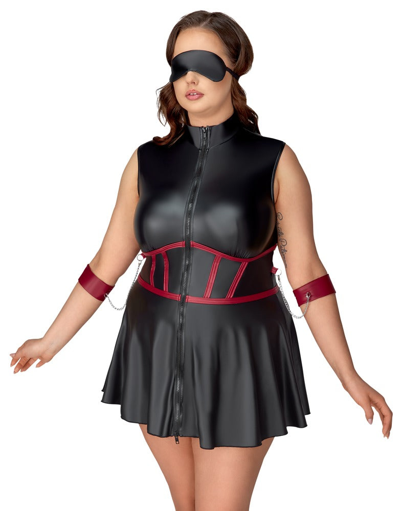 Cottelli Bondage-Minikleid mit Mieder-Optik, Armfesseln und Augenmaske
