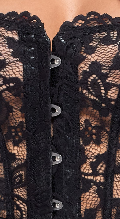 NOIR Wetlook-Corsagenkleid mit Spitze