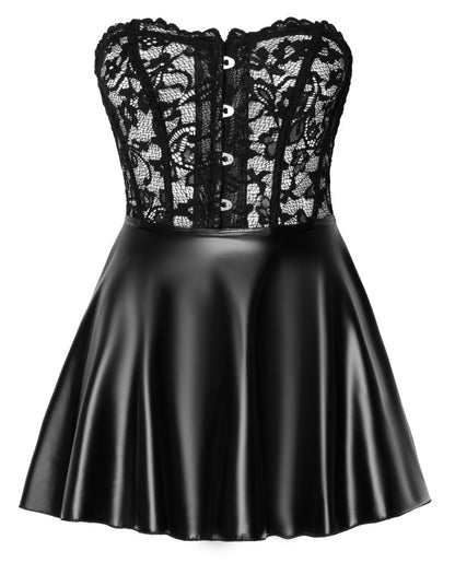 NOIR Wetlook-Corsagenkleid mit Spitze