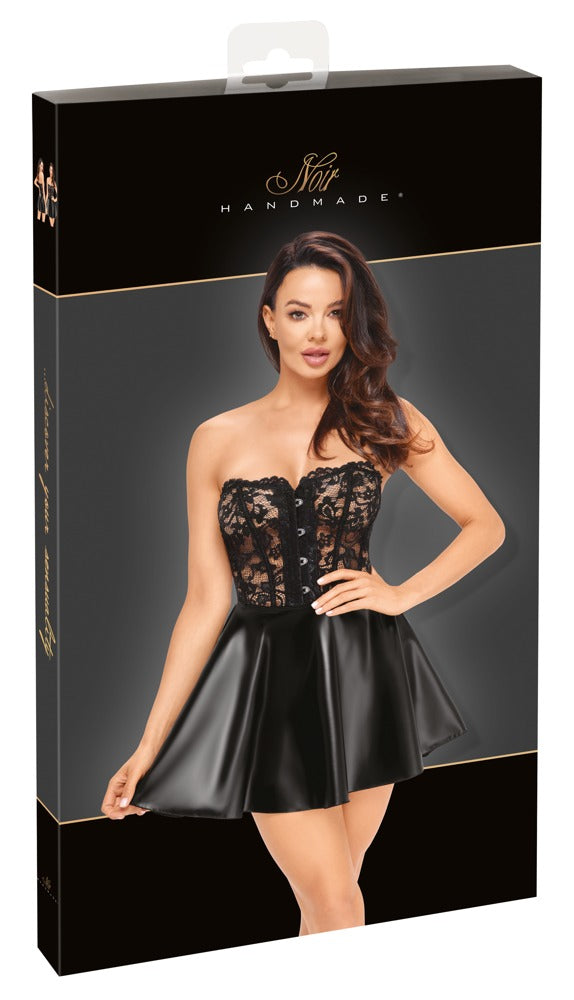 NOIR Wetlook-Corsagenkleid mit Spitze