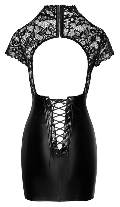 NOIR Wetlook-Kleid mit Spitze und Stehkragen
