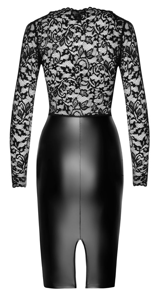 NOIR Wetlook-Kleid mit Spitzenoberteil, knielang
