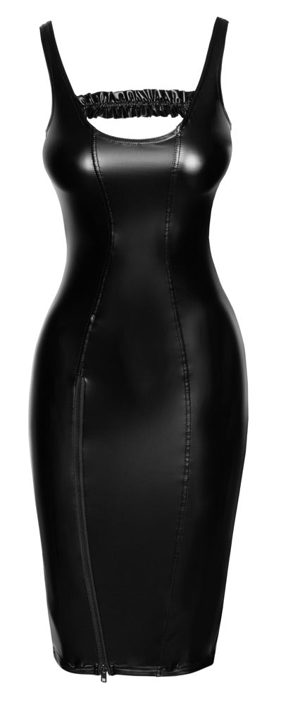 NOIR Wetlook-Trägerkleid, knielang