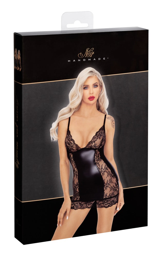 NOIR Wetlook-Minikleid mit Spitze