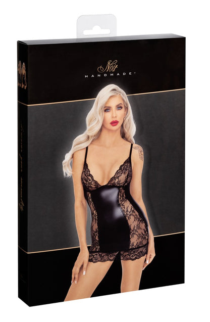 NOIR Wetlook-Minikleid mit Spitze