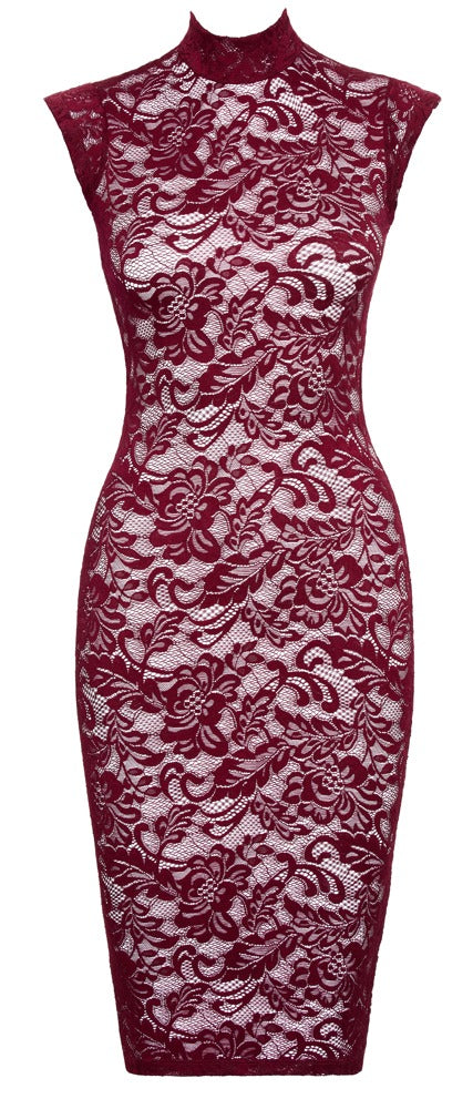 COTTELLI Spitzenkleid in Bordeaux, knielang