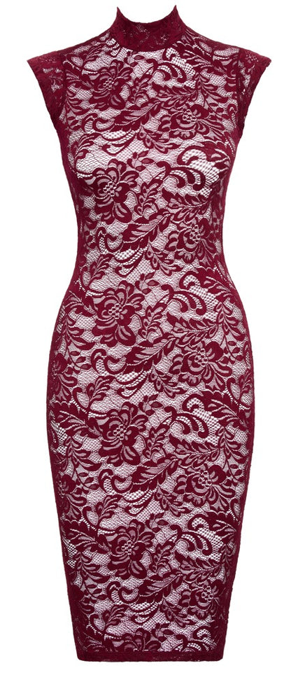 COTTELLI Spitzenkleid in Bordeaux, knielang