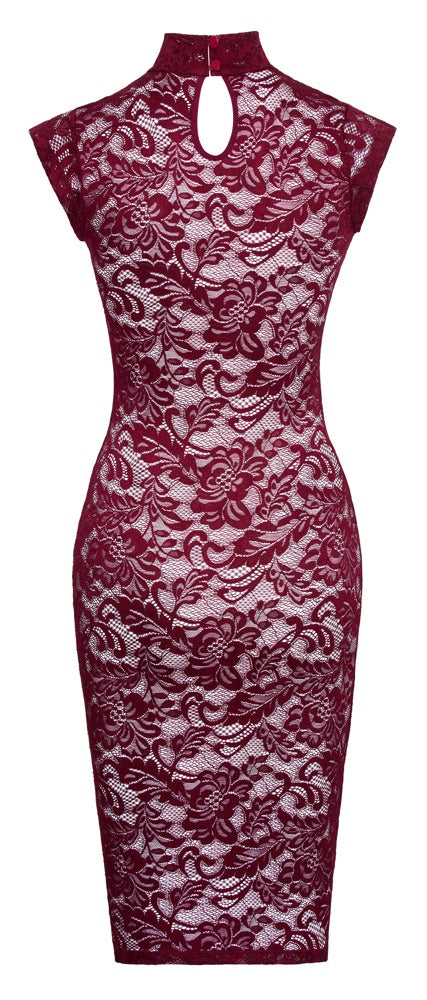 COTTELLI Spitzenkleid in Bordeaux, knielang