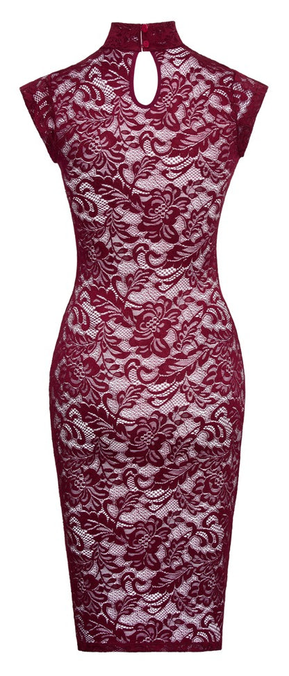 COTTELLI Spitzenkleid in Bordeaux, knielang
