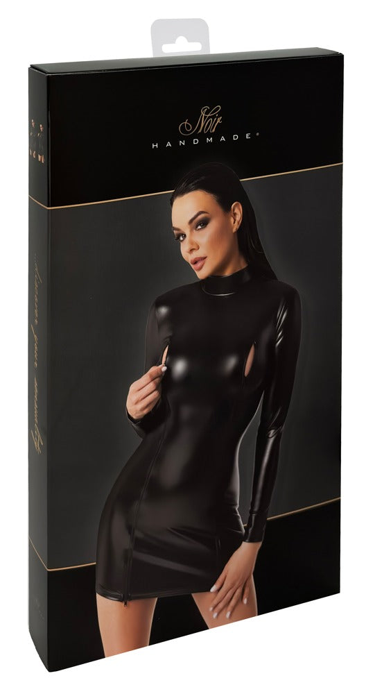 NOIR Wetlook-Langarmkleid mit Zips