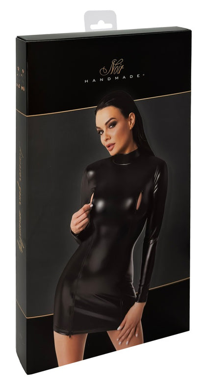 NOIR Wetlook-Langarmkleid mit Zips