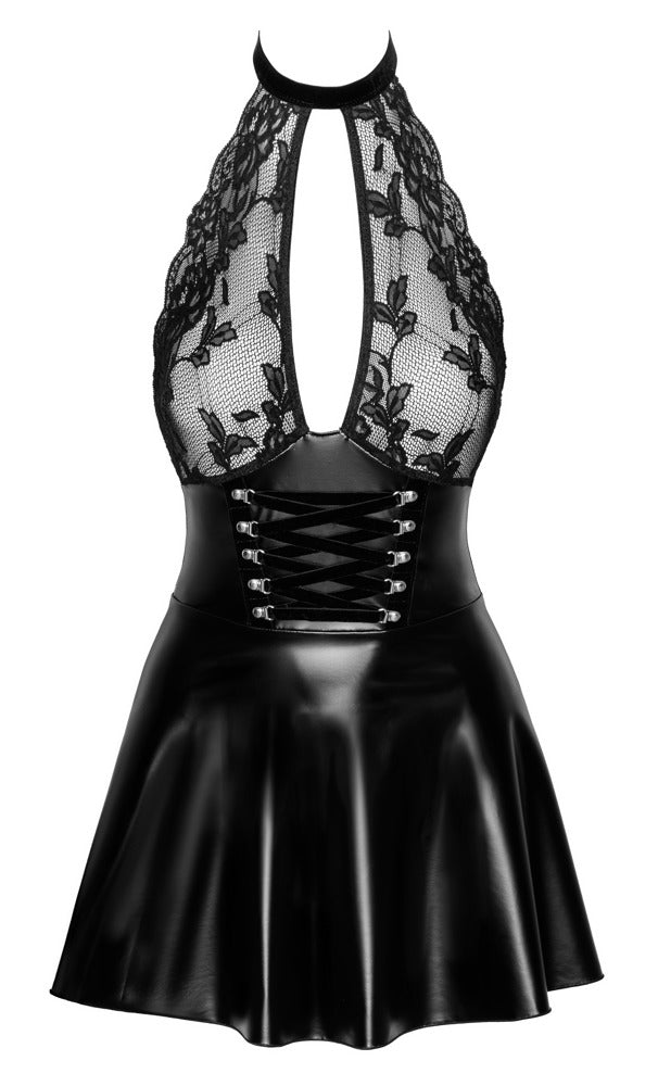 NOIR Wetlook-Neckholder-Minikleid mit Schnürung