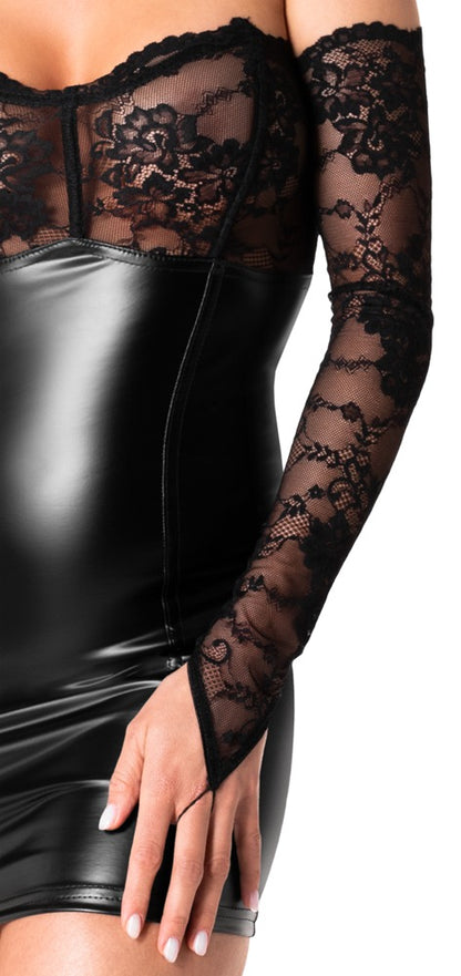 NOIR Wetlook-Tubekleid mit Armstulpen