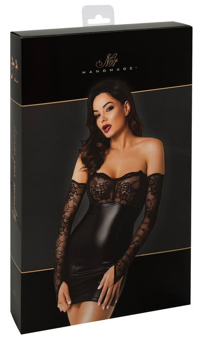 NOIR Wetlook-Tubekleid mit Armstulpen