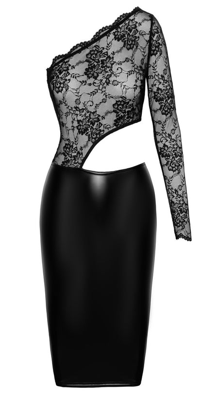 NOIR Wetlook-Kleid mit asymmetrischem Spitzen-Top