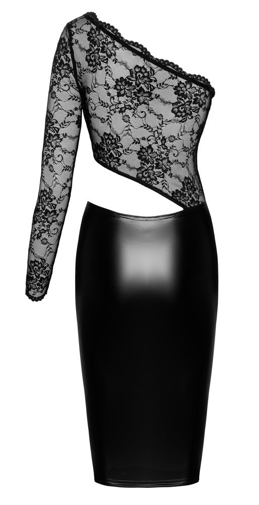 NOIR Wetlook-Kleid mit asymmetrischem Spitzen-Top