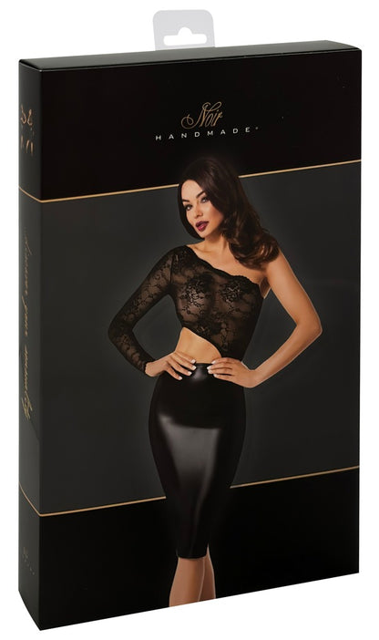 NOIR Wetlook-Kleid mit asymmetrischem Spitzen-Top